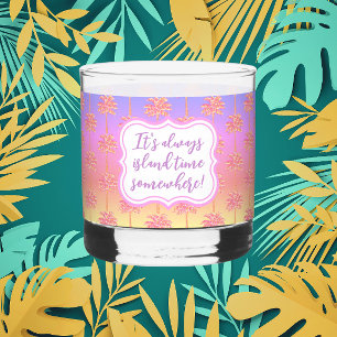 Pink Tropical Sunset Island Time Palm Tree Aloha Whiskey Glass