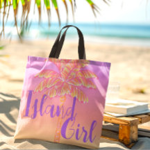Pink Tropical Sunset Palm Tree Island Girl