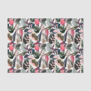 Pink Tropical Variegated Houseplants Pattern Tissue Paper