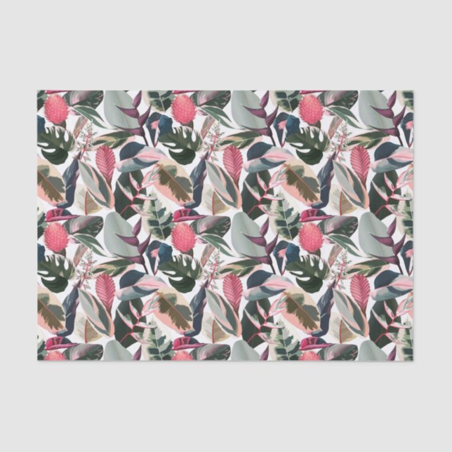 Pink Tropical Variegated Houseplants Pattern Tissue Paper (Front)