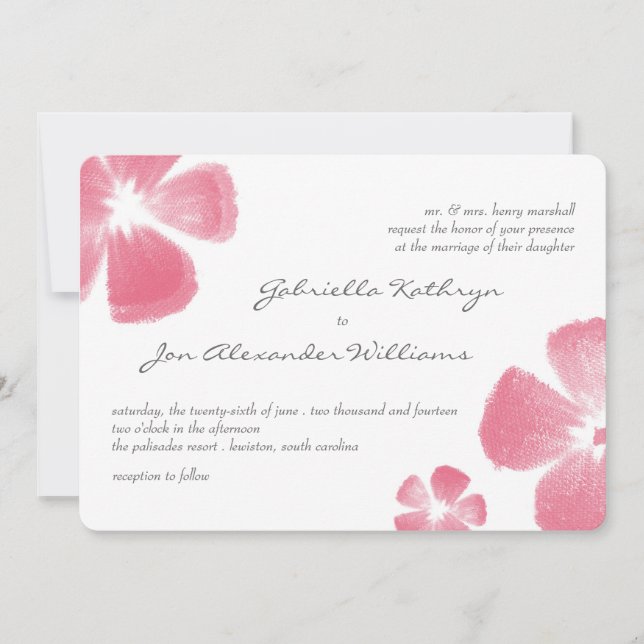 Pink Tropical Watercolor Flowers Wedding Invites (Front)