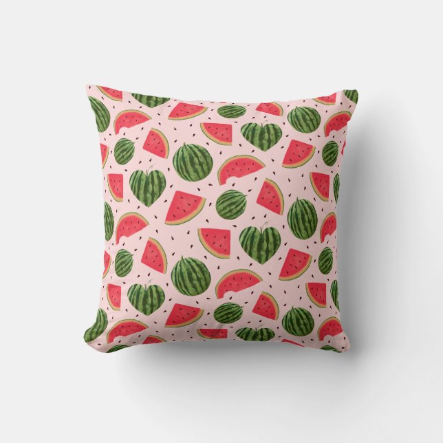 Pink Tropical Watermelon Pattern Cushion (Front)