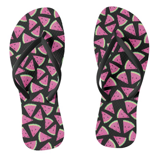 Pink Tropical Watermelon Pattern Flip Flops (Footbed)
