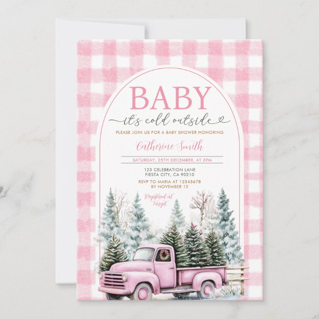 Pink Truck Baby It’s Cold Outside Baby Shower Invitation (Front)