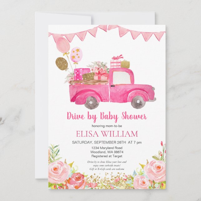 Pink Truck Drive by Shower Invitation (Front)