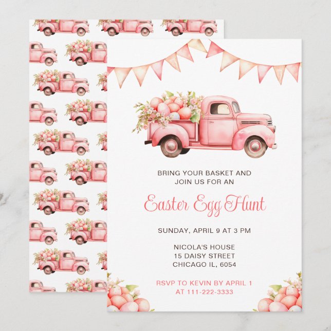 Pink Truck Easter Egg Hunt Invitation (Front/Back)