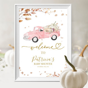 Pink Truck Fall Girl Baby Shower Welcome Sign