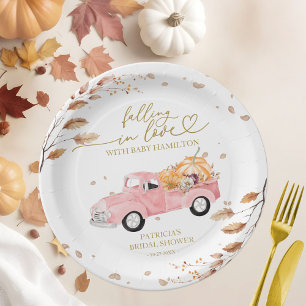 Pink Truck Fall Pumpkin Girl Baby Shower Paper Plate