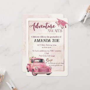 Pink truck graduation invitation