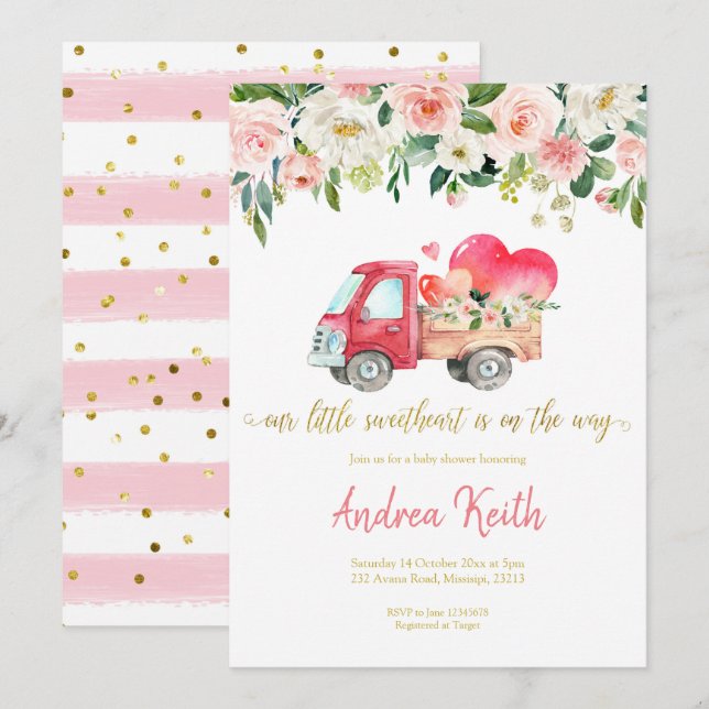 Pink Truck Our Little Sweetheart Invitation (Front/Back)