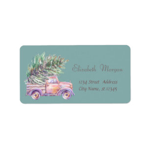 Pink Truck Pine Tree Christmas Label