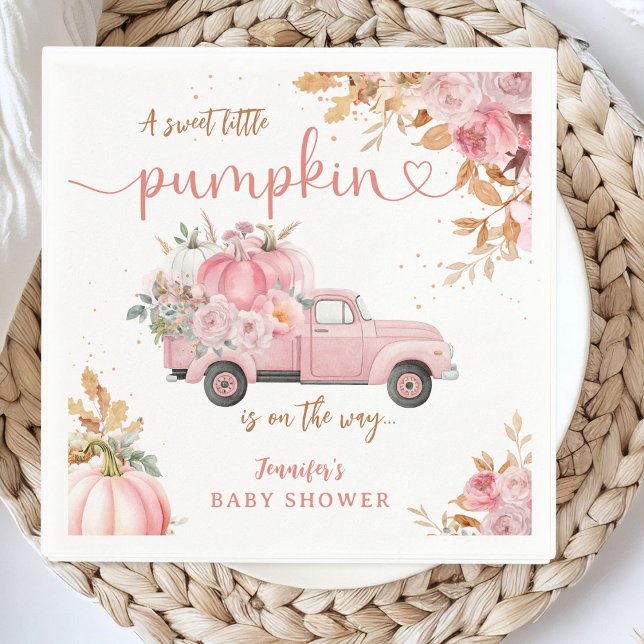 Pink Truck Pumpkin Baby Shower Fall Party Paper Napkin (Creator Uploaded)