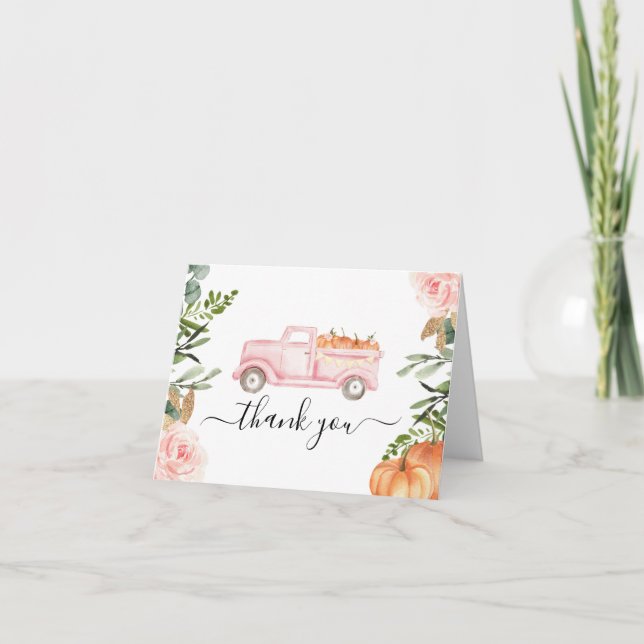 Pink Truck Pumpkin Thank You Card (Front)