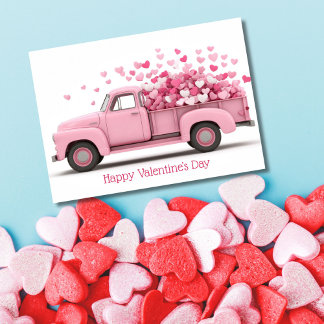 Pink Truck with Hearts Valentine`s Day Card 
