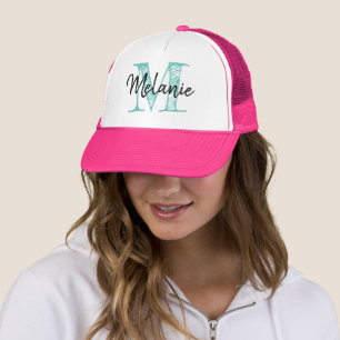 Pink trucker hat for women with vintage monogram