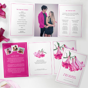 Pink trumpet lily flower watercolor art wedding Tri-Fold programme