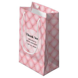 Pink Tufted Diamond Pattern Birthday Thank You Small Gift Bag