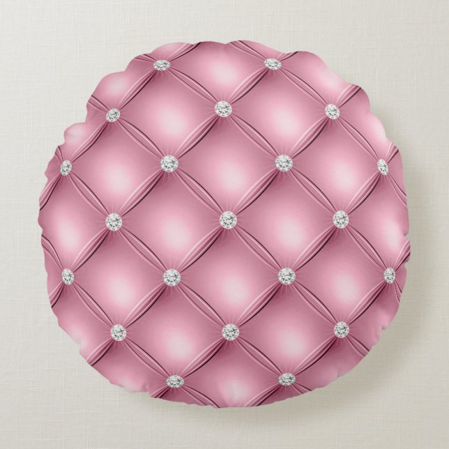 Pink Tufted Small Square Decorative Pattern Round Cushion (Front)