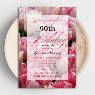 Pink Tulip 90th Birthday Party Invitations