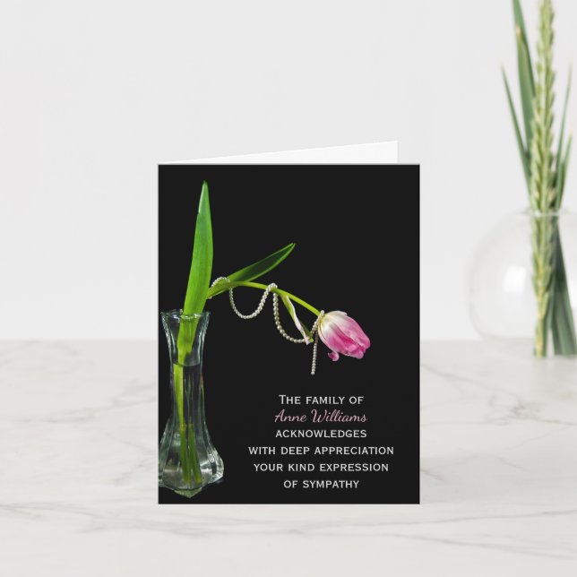 Pink Tulip and Pearls Thank You from Family Card (Front)