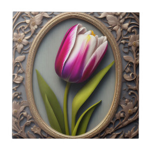 Pink Tulip Art Nouveau Design,  Tile