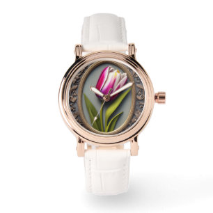 Pink Tulip Art Nouveau Design, Watch