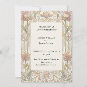 Pink Tulip Art Nouveau Wedding Invitation
