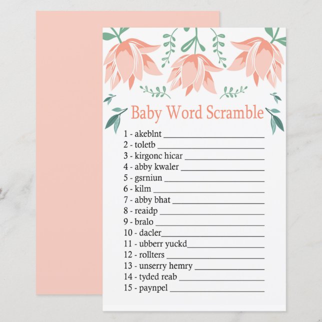 Pink Tulip Baby word scramble game (Front/Back)