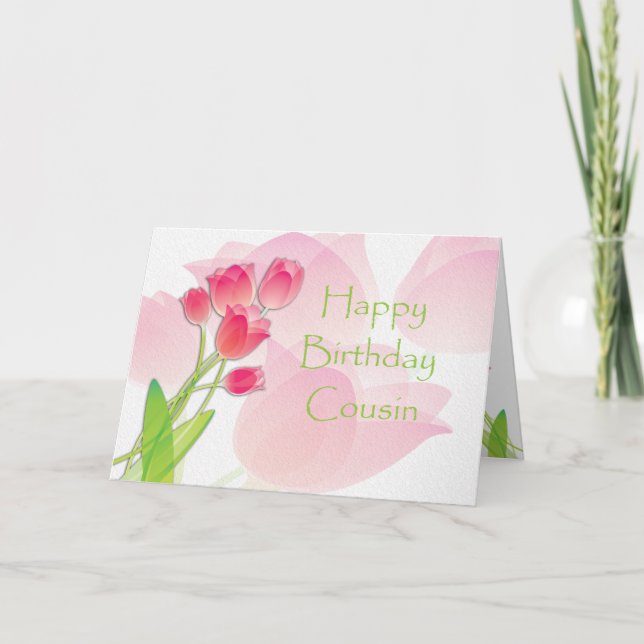Pink Tulip Birthday Card for Cousin (Front)