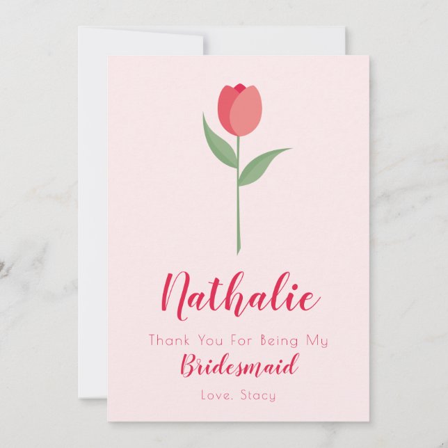 Pink Tulip Bridesmaid Thank You Card (Back)