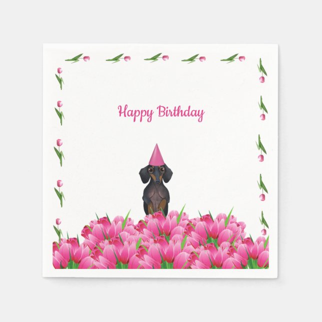 Pink Tulip Dachshund Paper Napkins (Front)