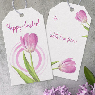 Pink Tulip Easter Spring Elegant Floral Watercolor Gift Tags