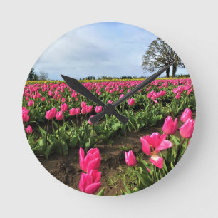Pink Tulip Field, Oregon Round Clock