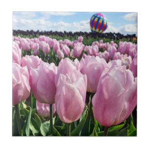 Pink Tulip Field with Hot Air Balloon, Oregon Tile