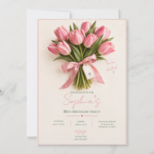 Pink Tulip Floral 18th Birthday Party Invitation