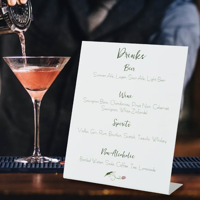 Pink Tulip Floral Drinks Menu Pedestal Sign (Creator Uploaded)