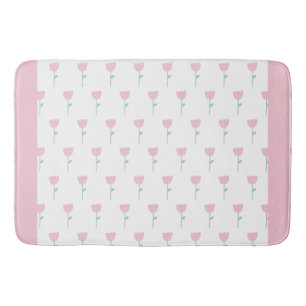 Pink Tulip Floral Minimalistic Simple Girly Cute Bath Mat