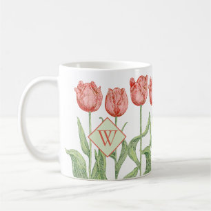 Pink Tulip Floral Monogrammed Initial Coffee Mug