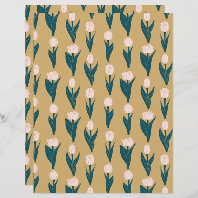 Pink Tulip Floral Pattern Design Paper (Front/Back)