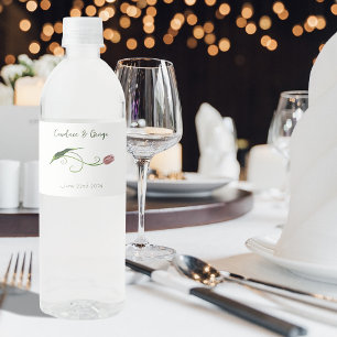 Pink Tulip Floral Water Bottle Label