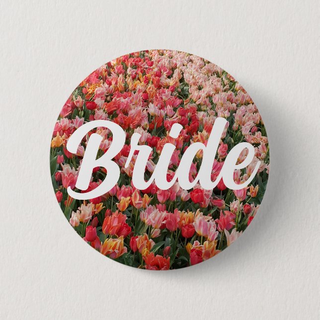 Pink Tulip Flower Bride Button (Front)