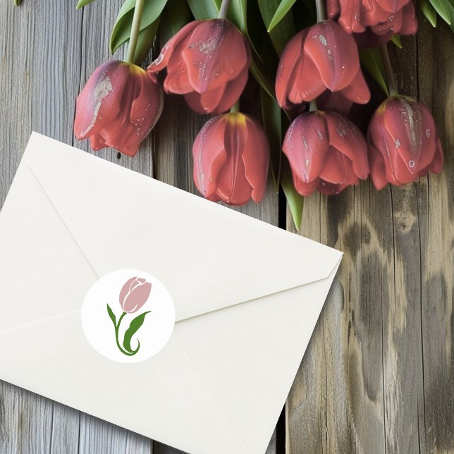 Pink Tulip Flower Classic Round Sticker (Creator Uploaded)