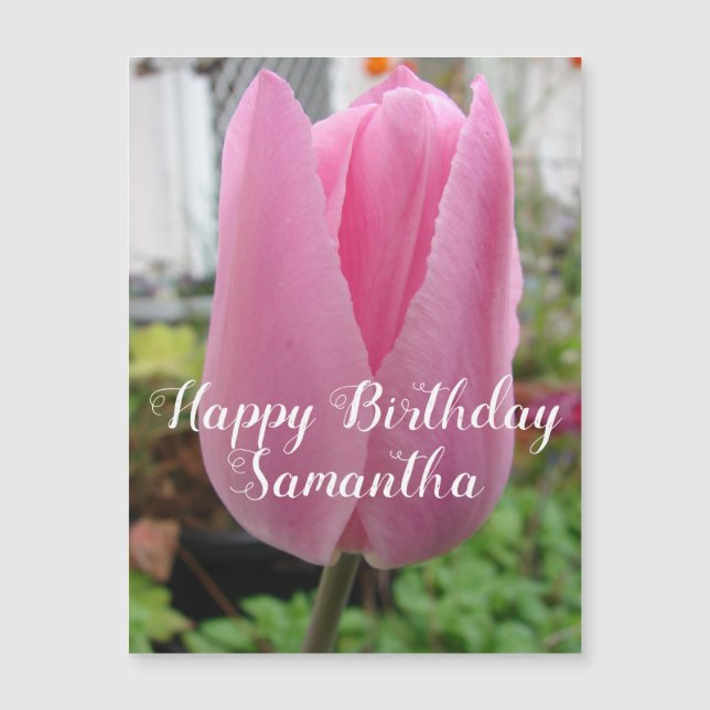 Pink Tulip Flower Floral Birthday Tulips Magnetic  (Front)