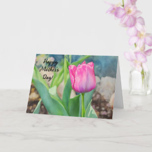 Pink Tulip Flower Garden Art Mother's Day Card