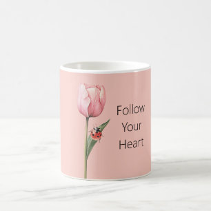 Pink Tulip Flower Ladybug Coffee Mug