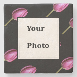 Pink Tulip Flower Photo Floral Custom Favour Gift Stone Coaster