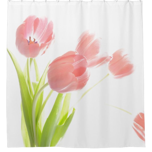 Pink tulip flower shower curtain (Front)