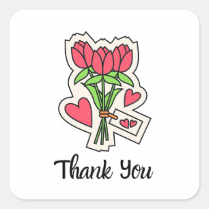 Pink Tulip Flowers Bouquet Square Sticker