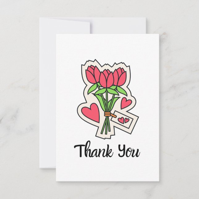 Pink Tulip Flowers Bouquet Thank You Card (Front)