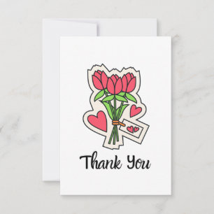 Pink Tulip Flowers Bouquet Thank You Card